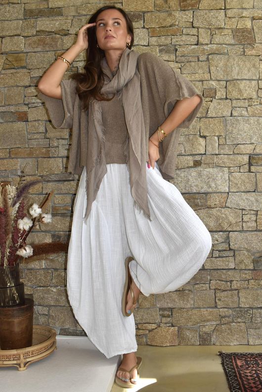 Tasha Cushion Cotton Sia Barrel Pant White